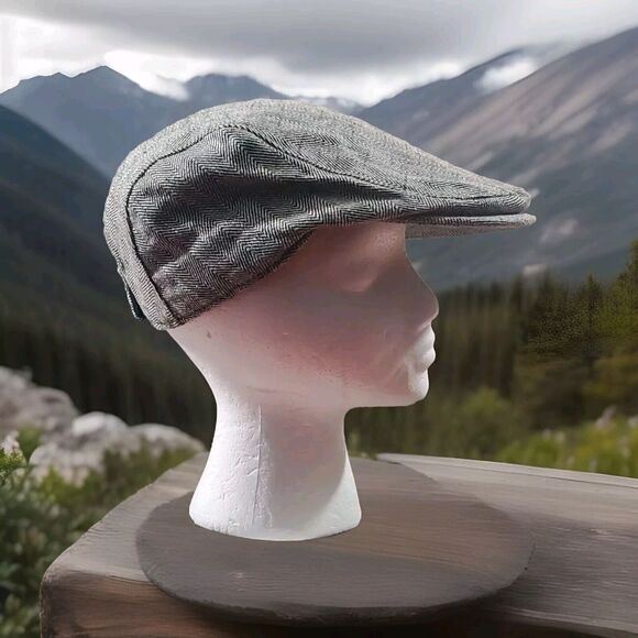 Mr Duck Erigaray Size Large Herringbone Cotton Linen Blend Newsboy Gatsby Cap - Picture 1 of 16